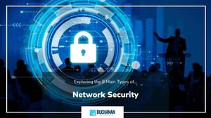 An IT professional explaining types of network security on big screen