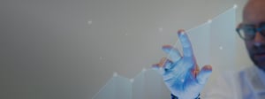 Composite image of a person touching a line graph in augmented reality