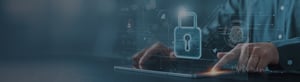 Image of a person at a keyboard with a techy overlay