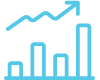 Icon of a bar graph trending up and a trend line trending up