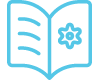 Icon of an open book with a gear on the right page