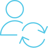 Icon of a person with rotational arrows clockwise